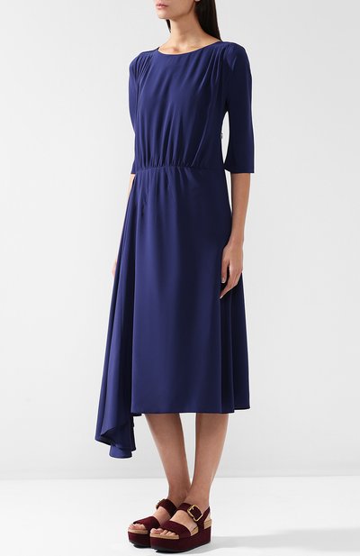 Однотонное шел ковое платье-миди асимметричного кроя PRADA, арт. P36S6-1H51-F0216, фото 3