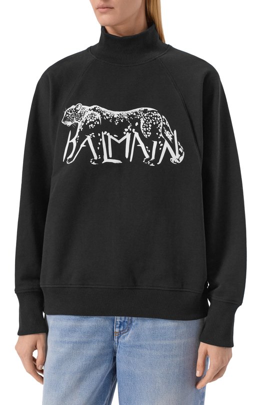 Хлопковый свитшот Balmain FF0JQ050/GF22 Чёрный  FF0JQ050/GF22 Фото 3