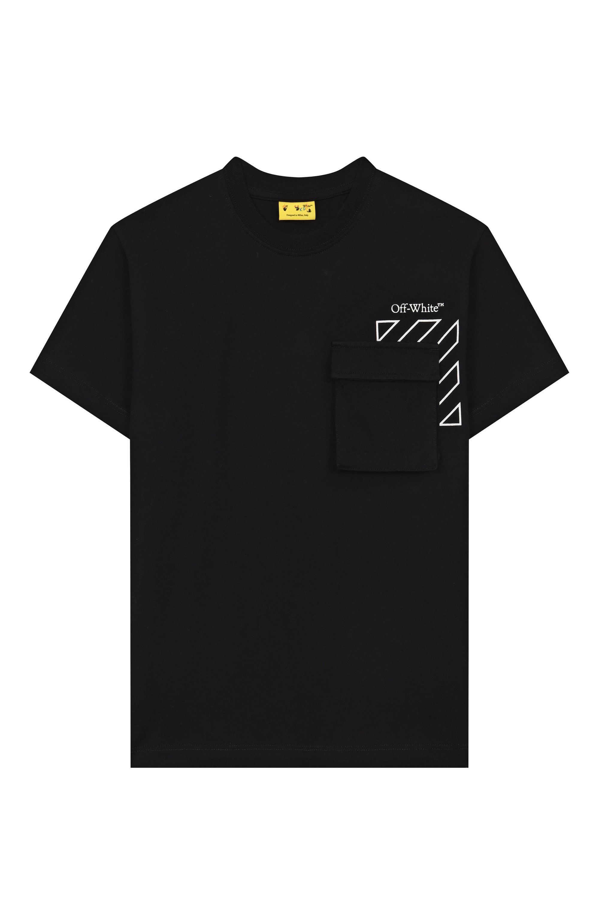 Хлопковая футболка OFF-WHITE черного цвета по цене 13050 руб., арт. 0BAA016S25JER001/4-12, фото 1 Хлопковая футболка OFF-WHITE, арт. 0BAA016S25JER001/4-12, фото 1