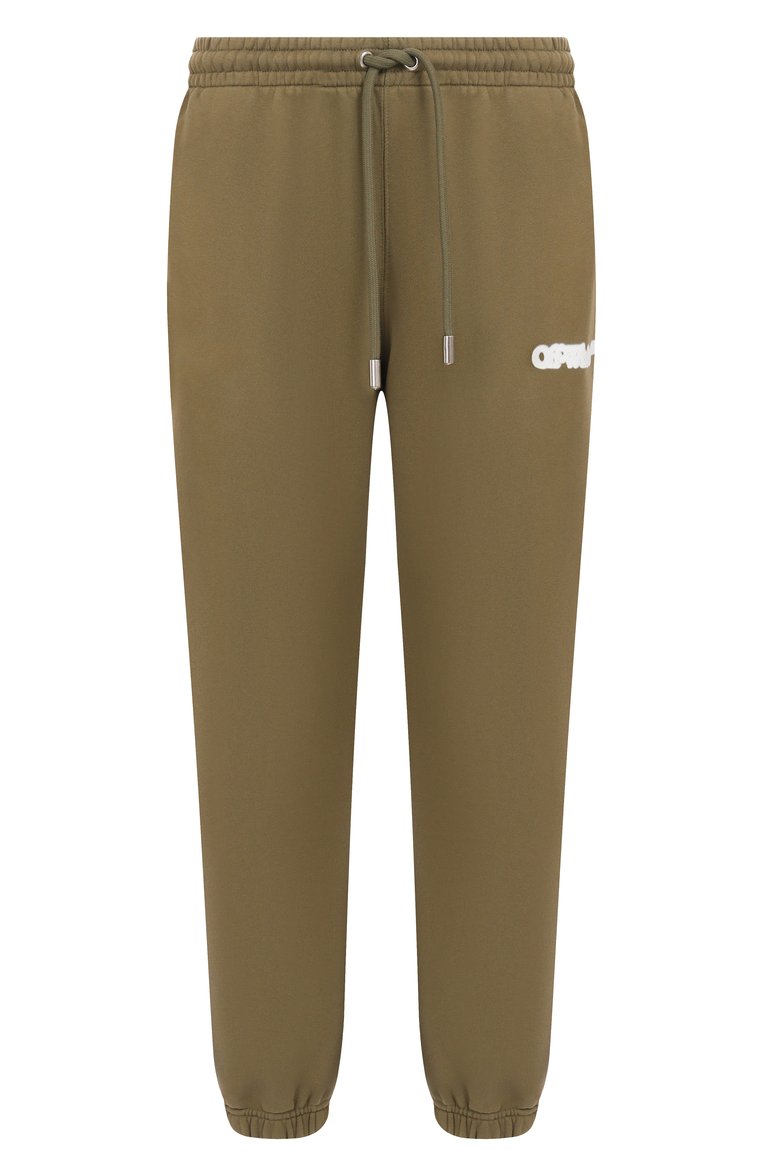 Мужские хлопковые джоггеры OFF-WHITE хаки цвета, арт. 0MCH057S25FLE001 | Фото 1 (Материал внешний: Хлопок; Стили: Спорт-шик, Милитари; Автоматизация ТО: Проставлено; Силуэт М (брюки): Джоггеры; Длина (брюки, джинсы): Стандартные; Автоматизация состава: Проставлено)