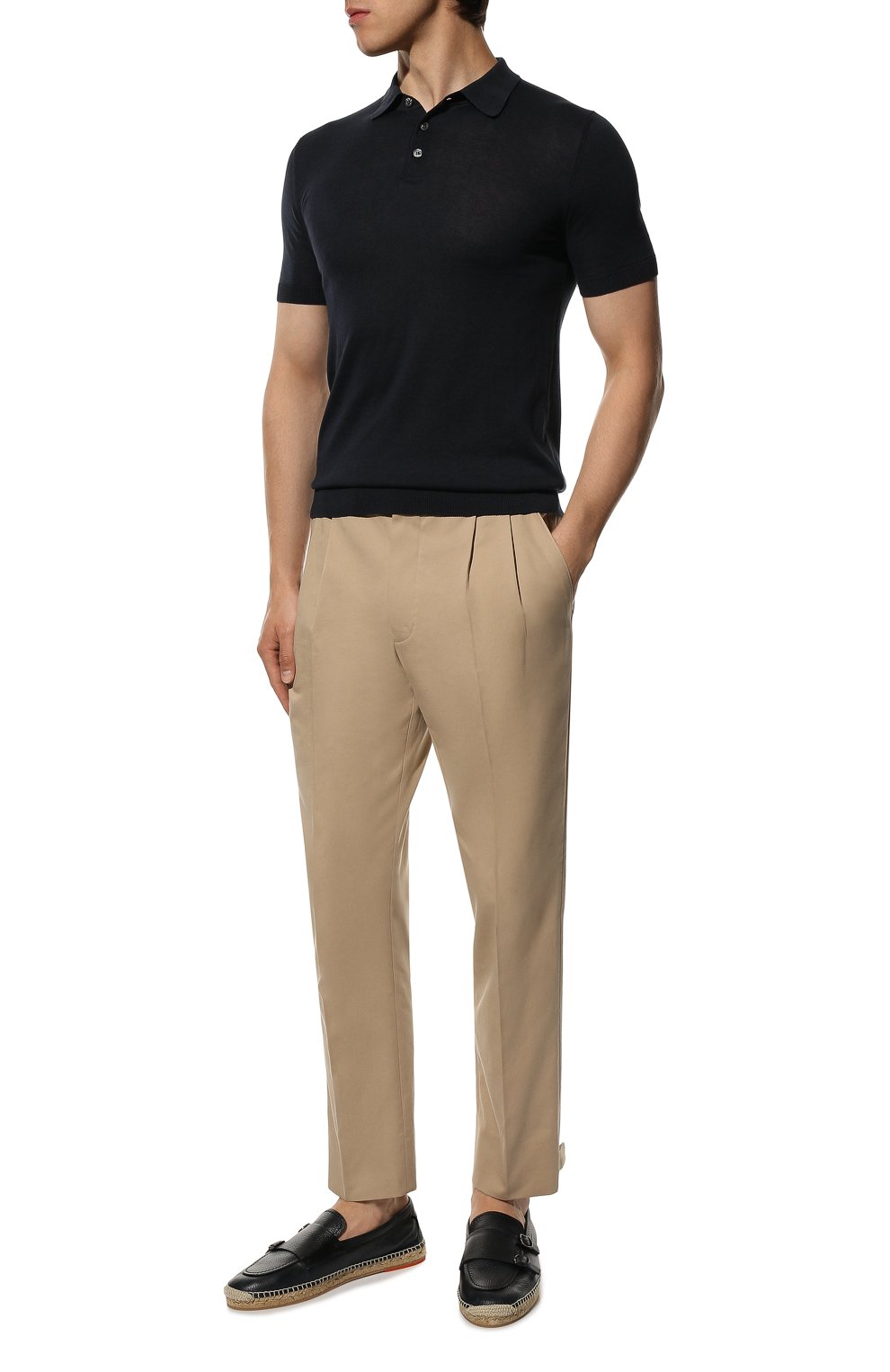 Поло из хлопка и шелка ANDREA CAMPAGNA темно-синего цвета по цене 33950 руб., арт. P22-111, фото 2 Поло из хлопка и шелка ANDREA CAMPAGNA, арт. P22-111, фото 2