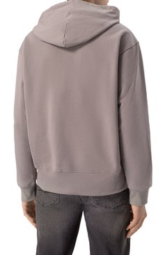 Мужской хлопковое худи DIESEL серого цвета, арт. A09856/0BMBJ | Фото 4 (Длина (для топов): Стандартные; Рукава: Длинные; Принт: Без принта; Мужское Кросс-КТ: Худи-одежда; Стили: Спорт-шик; Материал внешний: Хлопок)
