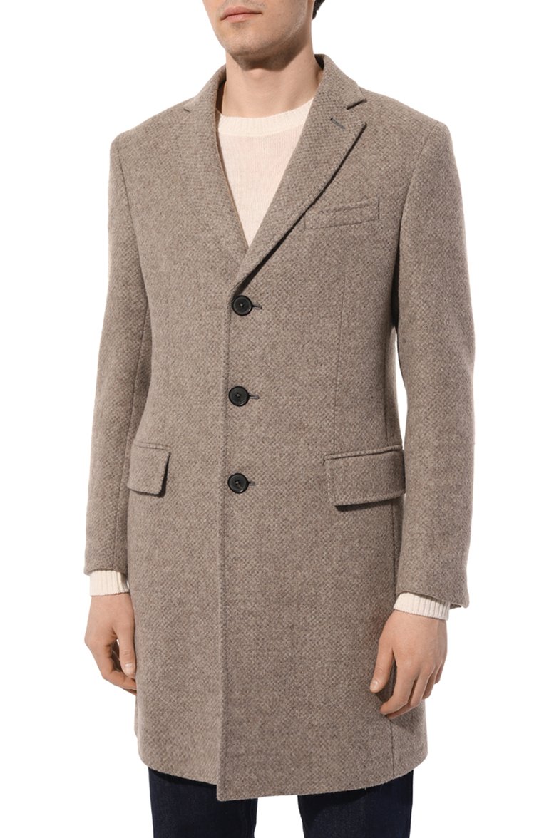 Мужской шерстяное пальто ZEGNA светло-бежевого цвета, арт. 4GJ3G0/689729A6 | Фото 3 (Длина (верхняя одежда): До середины бедра; Драгоценные камни: Проставлено; Материал внешний: Шерсть; Материал сплава: Проставлено; Рукава: Длинные; Стили: Кэжуэл; Мужское Кросс-КТ: пальто-верхняя одежда; 1-2-бортные: Однобортные)