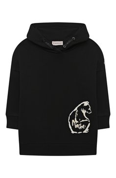 Детское удлиненное худи MONCLER черного цвета, арт. G2-954-8I730-10-809B3/8-10A | Фото 1 (Рукава: Длинные; Случай: Повседневный; Материал сплава: Проставлено; Материал внешний: Хлопок; Драгоценные камни: Проставлено; Ростовка одежда: 10 - 11 лет | 140 - 146см, 8 лет | 128 см)