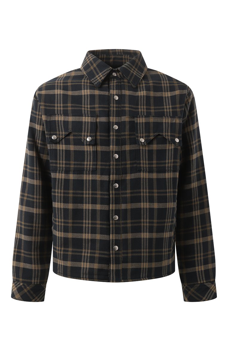 Мужская утепленная куртка-рубашка RHUDE коричневого цвета, арт. RHFW24SR04012 | Фото 1 (Рукава: Длинные; Длина (верхняя одежда): Короткие; Материал подклада: Синтетический материал; Материал сплава: Проставлено; Драгоценные камни: Проставлено; Стили: Кэжуэл; Мужское Кросс-КТ: Куртка-рубашка, утепленные куртки; Материал внешний: Хлопок; Кросс-КТ: Утепленные)