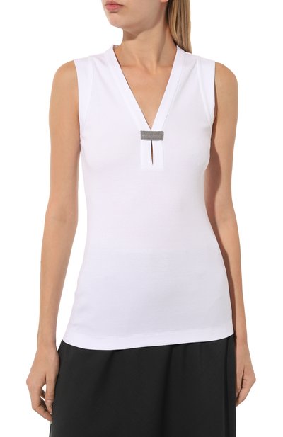 Хлопковый топ BRUNELLO CUCINELLI белого цвета по цене 65450 руб., арт. MPTC8BJ902, фото 3 Хлопковый топ BRUNELLO CUCINELLI, арт. MPTC8BJ902, фото 3