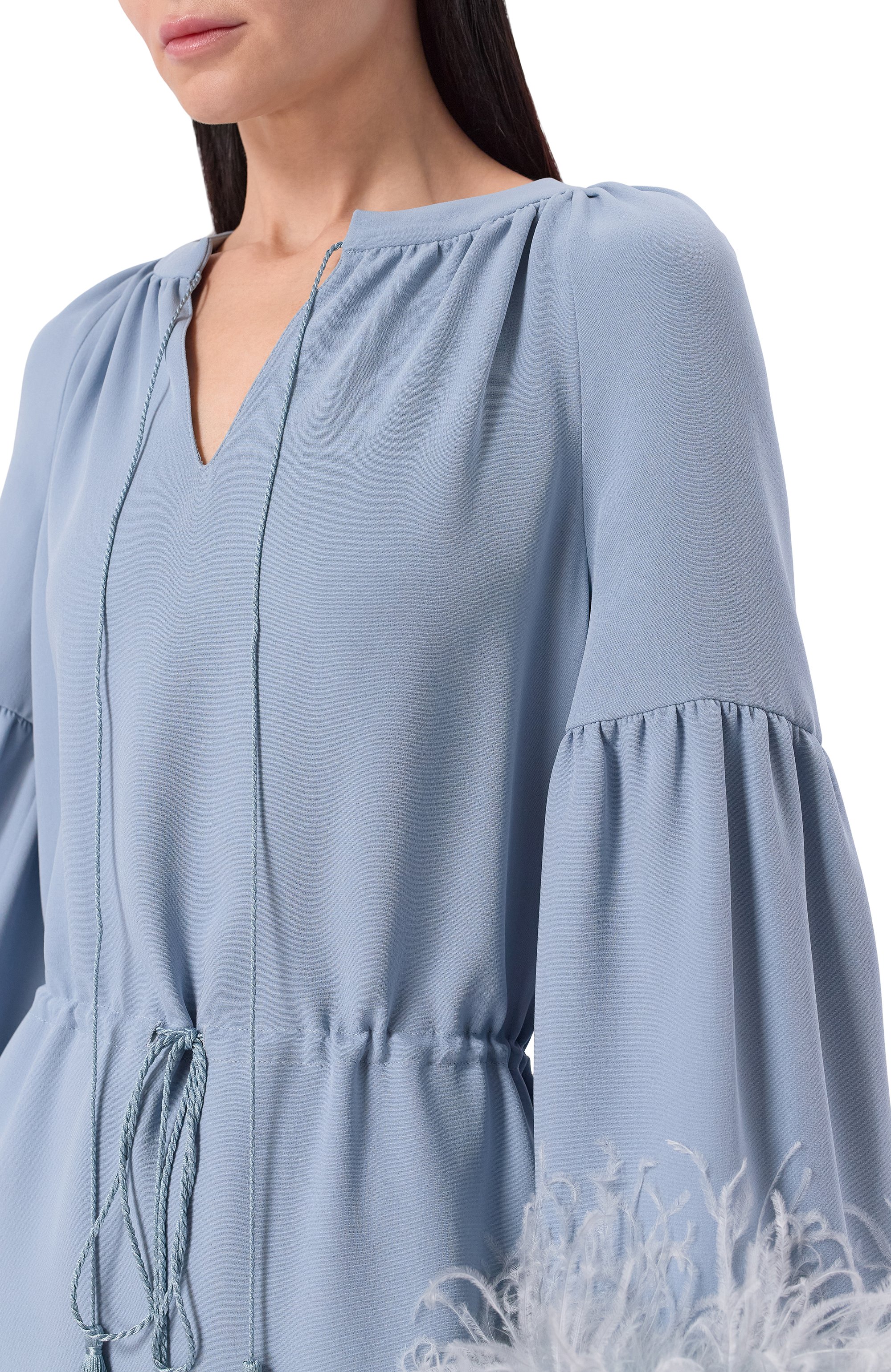 Шелковое платье с отделкой перьями VALENTINO, арт. 8B3VDMZ0/1MM, фото 4