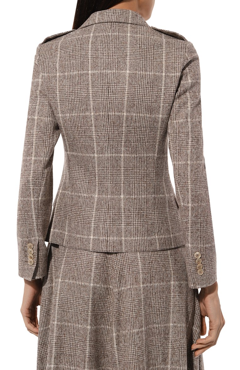 Женский шерстяной �жакет KITON бежевого цвета, арт. D58511K0508E01 | Фото 4 (Драгоценные камни: Проставлено; Длина (для топов): Стандартные; Материал внешний: Шерсть; Рукава: Длинные; Материал сплава: Проставлено; 1-2-бортные: Однобортные; Женское Кросс-КТ: Жакет-одежда; Стили: Кэжуэл; Кросс-КТ: костюм)