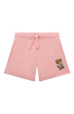 Детские хлопковые шорты MOSCHINO светло-розового цвета, арт. HDQ000/LDA00/10 | Фото 1 (Материал внешний: Хлопок; Случай: Повседневный; Тематический товар: Teddy Bear; Нос: Не проставлено; Материал сплава: Проставлено)