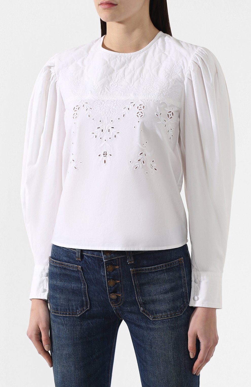 Хлопковая блузка ISABEL MARANT ETOILE белого цвета по цене 22800 руб., арт. HT1331-19P019E/W0NA, фото 3 Хлопковая блузка ISABEL MARANT ETOILE, арт. HT1331-19P019E/W0NA, фото 3