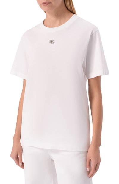 Хлопковая футболка DOLCE & GABBANA белого цвета по цене 49950 руб., арт. F8U04T/FU7EQ, фото 3 Хлопковая футболка DOLCE & GABBANA, арт. F8U04T/FU7EQ, фото 3