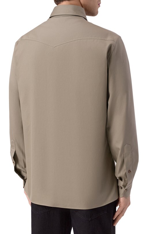 Хлопковая рубашка Brunello Cucinelli MW6044008 Бежевый  MW6044008 Фото 4
