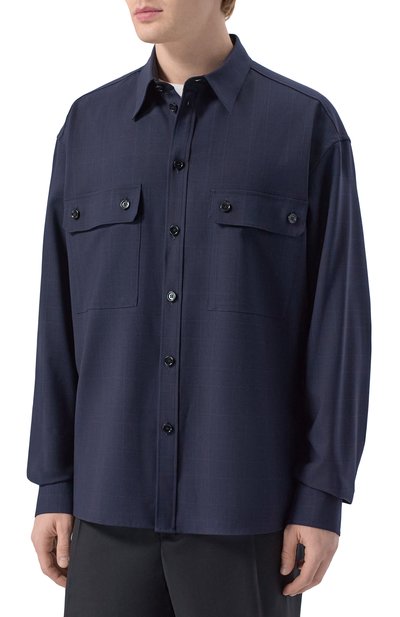 Шерстяная рубашка DOLCE & GABBANA темно-синего цвета по цене 175500 руб., арт. G50G7T/FQ2NJ, фото 3 Шерстяная рубашка DOLCE & GABBANA, арт. G50G7T/FQ2NJ, фото 3