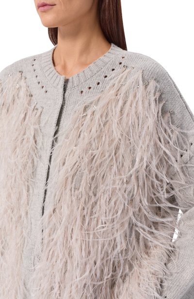 Шерстяной кардиган с отделкой перьями DICE KAYEK, арт. PF25K80520 LCR GREY, фото 5