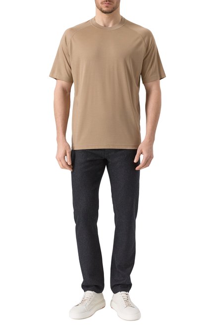 Мужская шерстяная футболка ZEGNA бежевого цвета, арт. FCT706/UF328A9 | Фото 2 (Материал сплава: Проставлено; Рукава: Короткие; Материал внешний: Шерсть; Драгоценные камни: Проставлено; Длина (для топов): Стандартные)