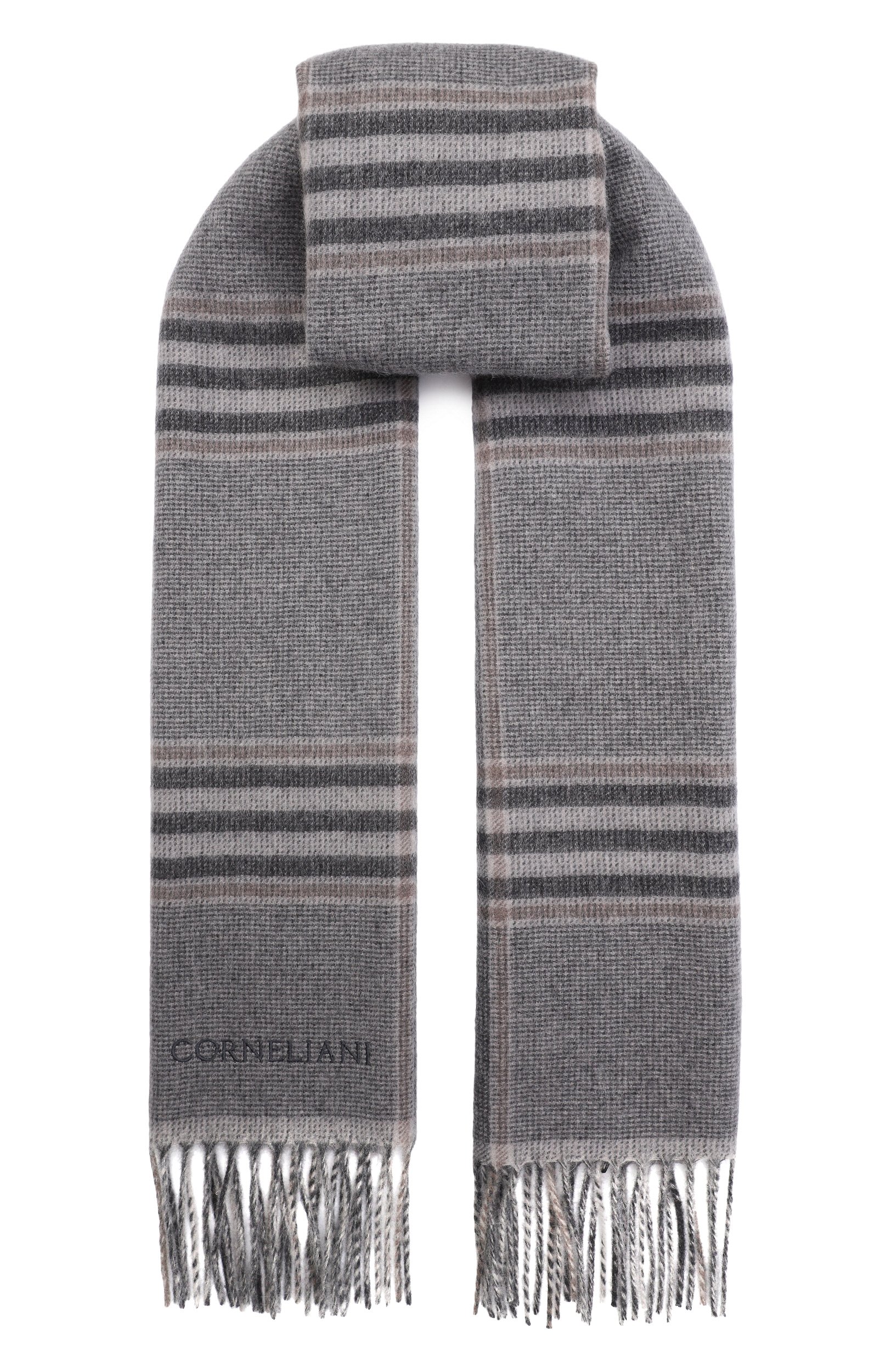 Кашемировый шарф CORNELIANI серого цвета по цене 66500 руб., арт. 28B344/2A29014, фото 1 Кашемировый шарф CORNELIANI, арт. 28B344/2A29014, фото 1