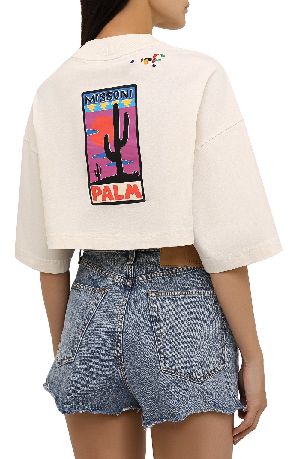 Хлопковая футболка PALM ANGELS кремового цвета по цене 34150 руб., арт. PWAA040F21JER0030384, фото 4 Хлопковая футболка PALM ANGELS, арт. PWAA040F21JER0030384, фото 4
