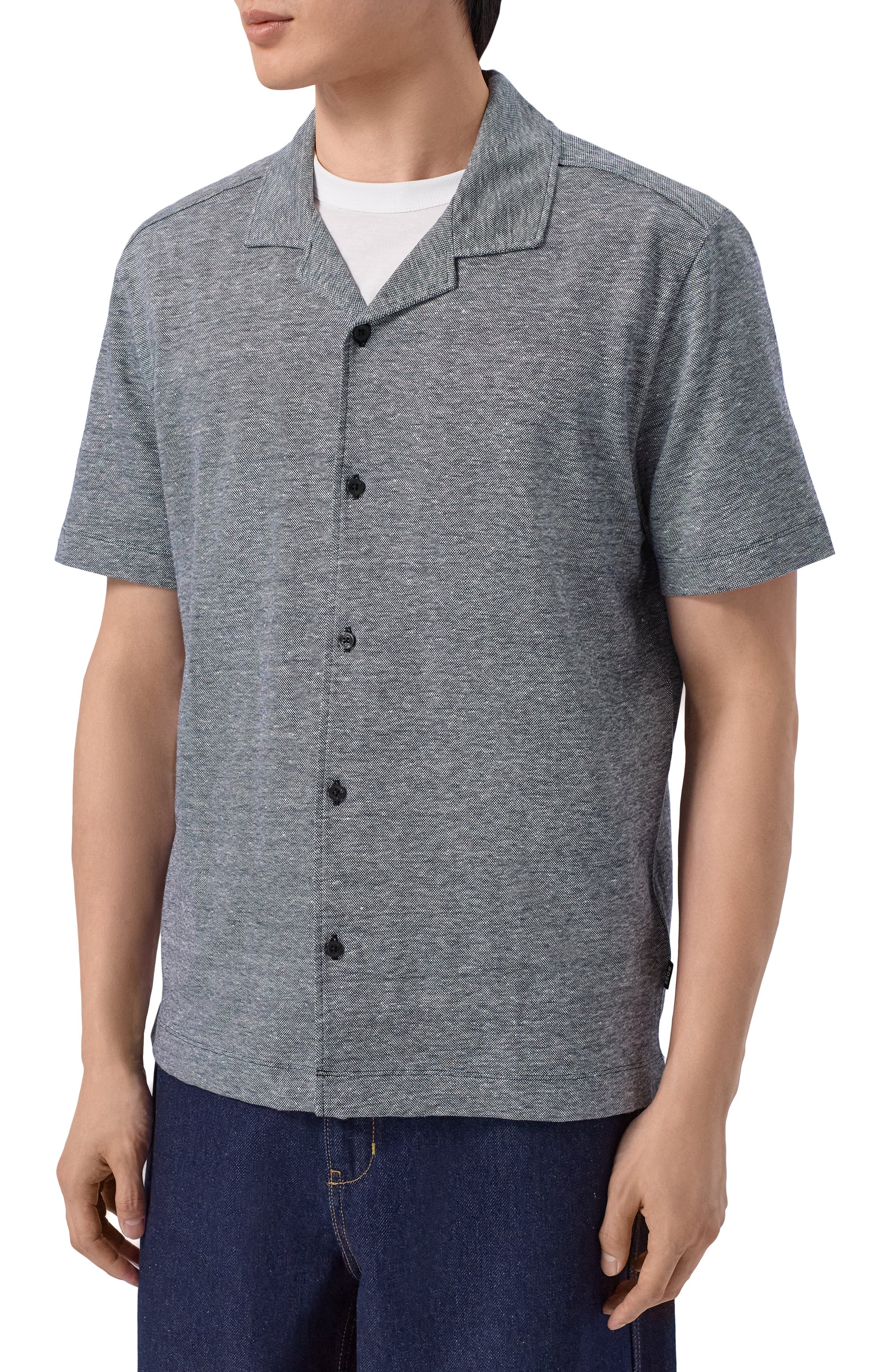 Рубашка изо льна и хлопка BOSS темно-синего цвета по цене 23950 руб., арт. 50559165, фото 3 Рубашка изо льна и хлопка BOSS, арт. 50559165, фото 3