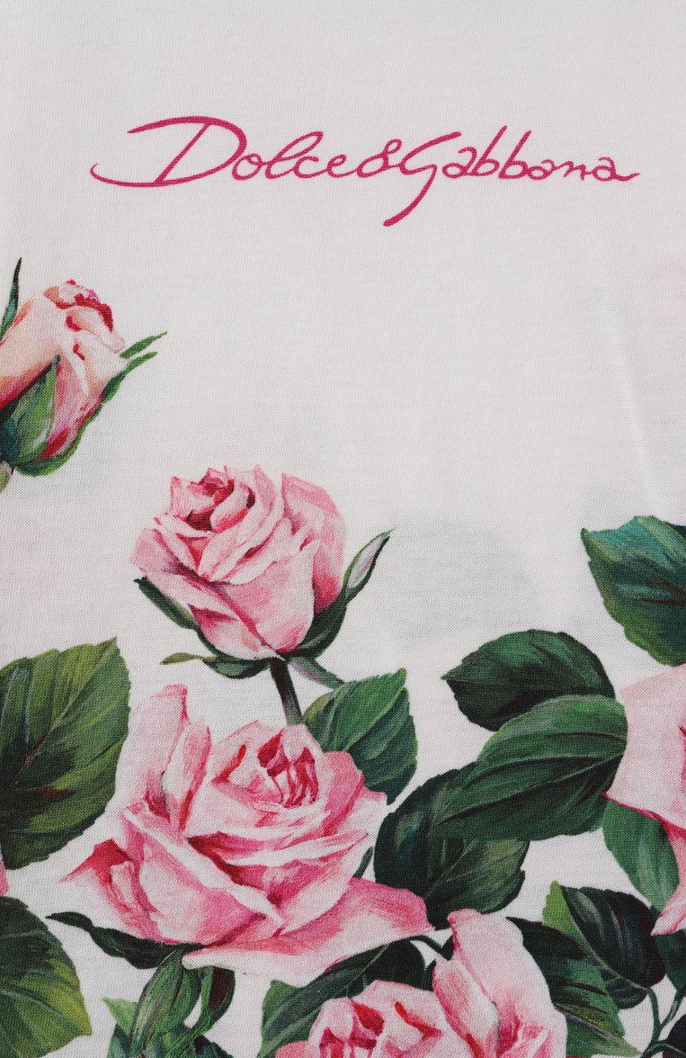 Детская хлопковая футболка DOLCE & GABBANA белого цвета, арт. L5JTNL/II7GI/2-6 | Фото 3 (Рукава: Короткие; Материал сплава: Проставлено; Драгоценные камни: Проставлено; Девочки Кросс-КТ: футболка-одежда; Материал внешний: Хлопок; Ростовка одежда: 4 года | 104 см, 3 года | 98 см, 2 года | 92 см, 6 лет | 116 см, 5 лет | 110 см)