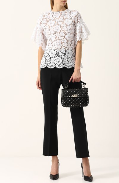 Однотонный кружевной топ с коротким рукавом VALENTINO, арт. PB3AE1Q7/1EC, фото 2