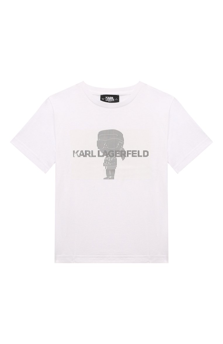 Хлопковая футболка KARL LAGERFELD KIDS белого цвета для мальчиков ...
