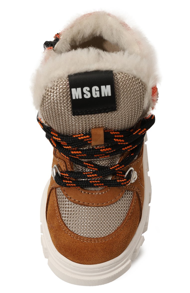 Детские утепленные ботинки MSGM KIDS коричневого цвета, арт. 78901/20-27 | Фото 4 (Материал внешний: Текстиль, Натуральная кожа; Нос: Не проставлено; Материал утеплителя: Натуральный мех; Кросс-КТ: хайкеры; Мальчики Кросс-КТ: Обувь-зимняя)