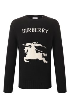 Мужской свитер из шерсти и кашемира BURBERRY черного цвета, арт. 8101952 | Фото 1 (Рукава: Длинные; Драгоценные камни: Проставлено; Материал сплава: Проставлено; Материал внешний: Шерсть; Длина (для топов): Стандартные; Мужское Кросс-КТ: Свитер-одежда; Принт: С принтом; Стили: Кэжуэл)