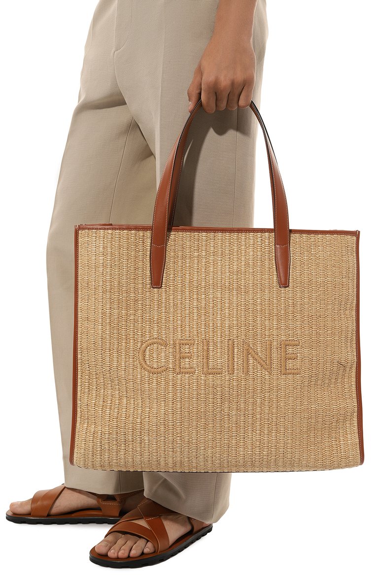 Мужская пляжная сумка cabas large CELINE бежевого цвета, арт. 11452/2EZ0 | Фото 2 (Материал: Текстиль; Размер: large)
