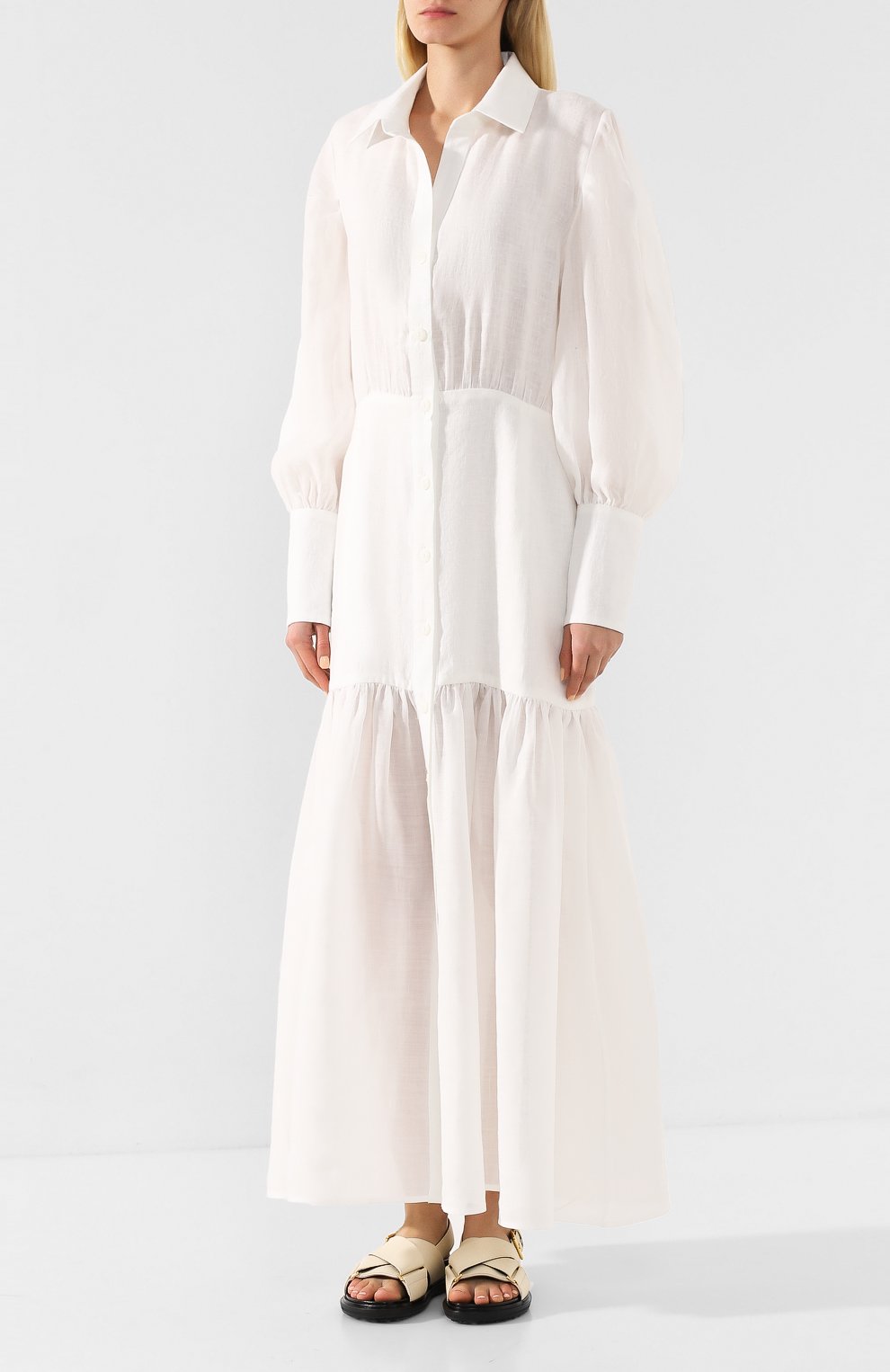 Льняное платье A MERE CO белого цвета по цене 59950 руб., арт. AMC-R20-G4-51, фото 3 Льняное платье A MERE CO, арт. AMC-R20-G4-51, фото 3