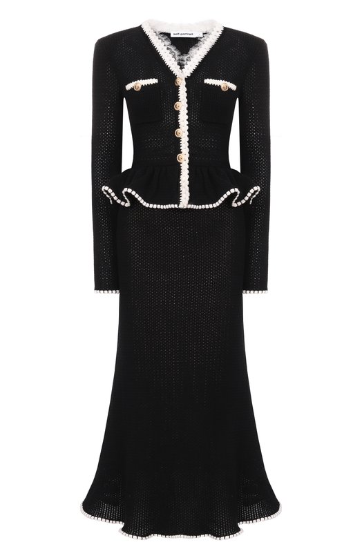 Платье из хлопка и льна self-portrait SS26086MB Чёрный SS26086MB