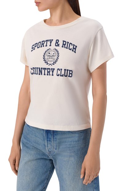 Хлопковая футболка SPORTY AND RICH молочного цвета по цене 13600 руб., арт. T011176218WH37, фото 3 Хлопковая футболка SPORTY AND RICH, арт. T011176218WH37, фото 3