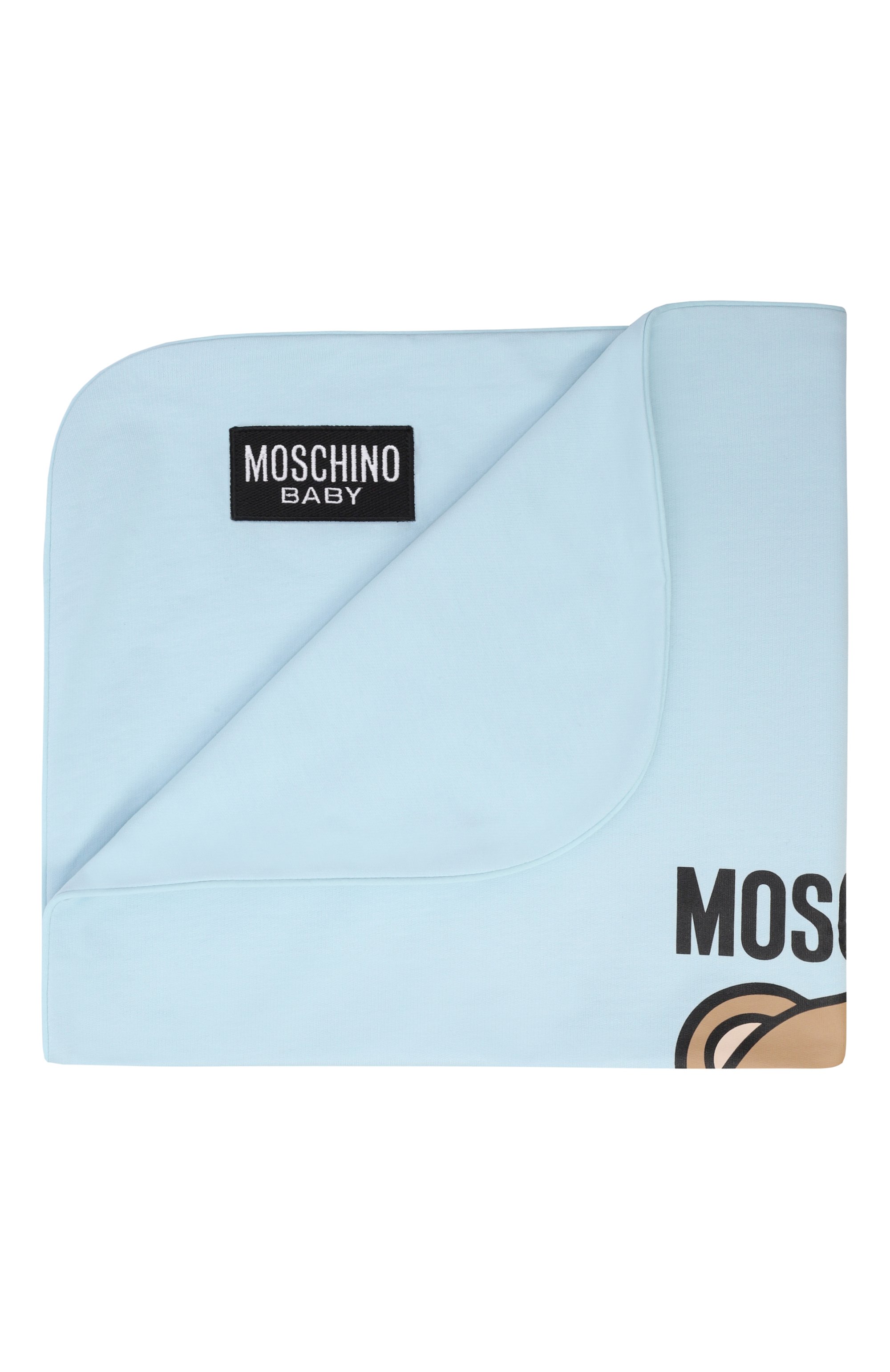 Хлопковое одеяло MOSCHINO голубого цвета по цене 12300 руб., арт. MUB00M/LCA19, фото 1 Хлопковое одеяло MOSCHINO, арт. MUB00M/LCA19, фото 1