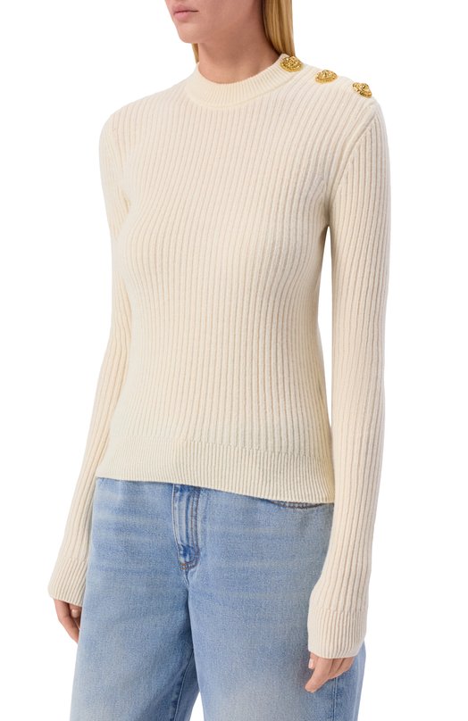 Пуловер из кашемира и шерсти Balmain FF0KD095/KJ17 Кремовый  FF0KD095/KJ17 Фото 3