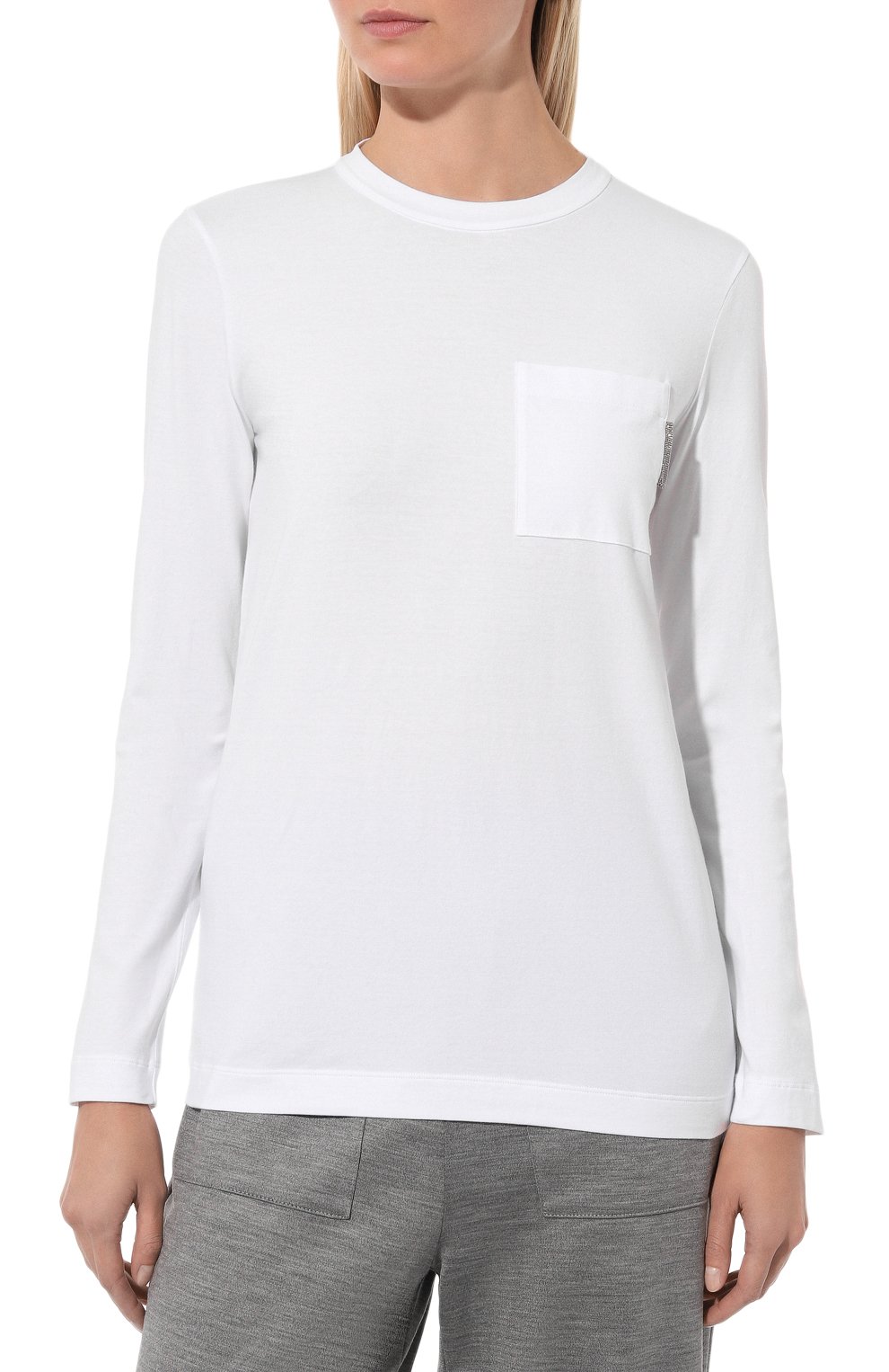 Хлопковый лонгслив BRUNELLO CUCINELLI белого цвета по цене 57850 руб., арт. MPT18BB310, фото 3 Хлопковый лонгслив BRUNELLO CUCINELLI, арт. MPT18BB310, фото 3