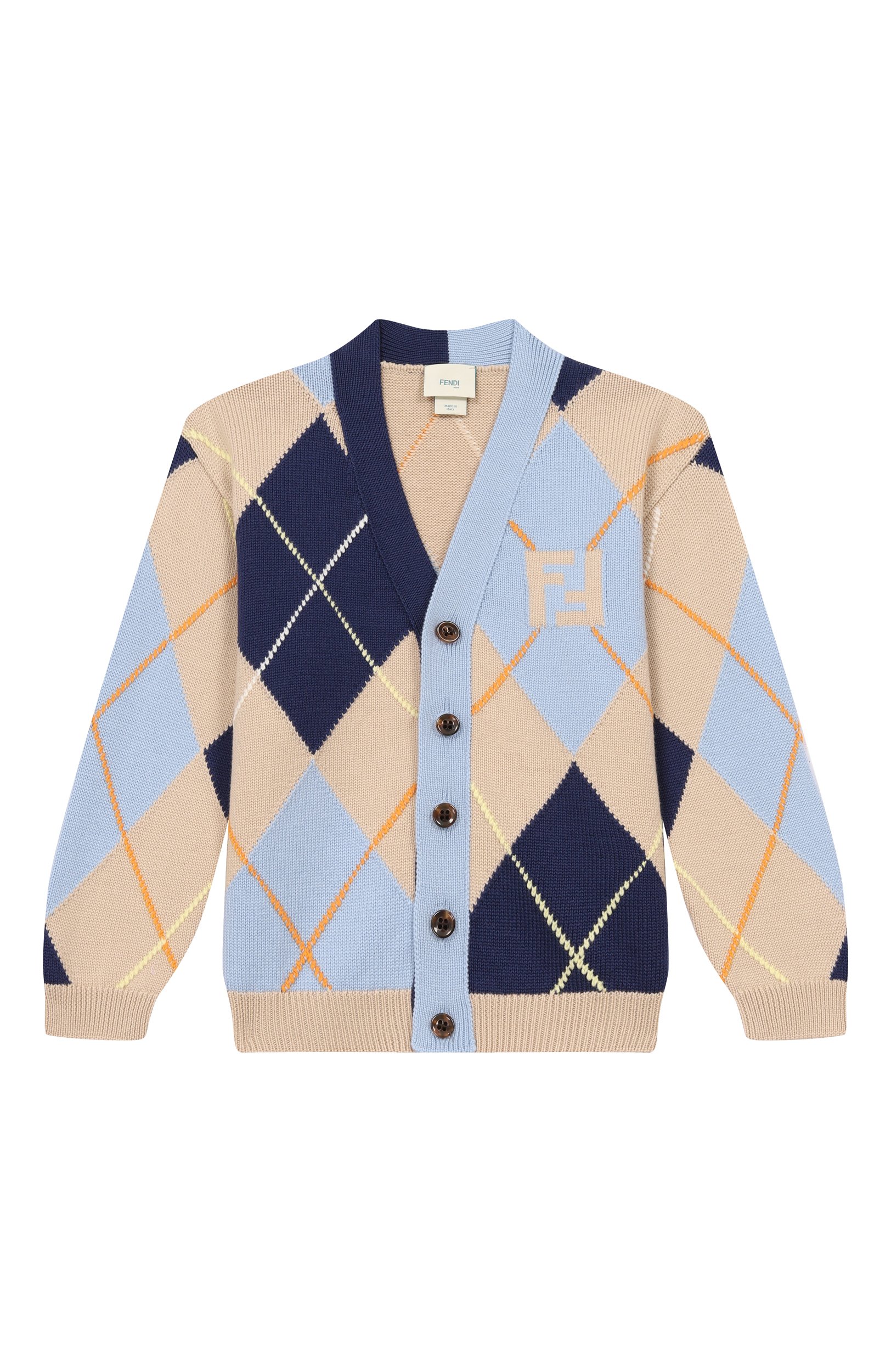 Шерстяной кардиган FENDI кремового цвета по цене 89950 руб., арт. JUG223/AJ8X/8A-12+, фото 1 Шерстяной кардиган FENDI, арт. JUG223/AJ8X/8A-12+, фото 1