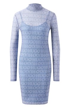 Женское платье HUGO BLUE голубого цвета, арт. 50534704 | Фото 1 (Драгоценные камни: Проставлено; Материал сплава: Проставлено; Длина Ж (юбки, платья, шорты): Мини; Рукава: Длинные; Случай: Повседневный; Стили: Кэжуэл; Женское Кросс-КТ: Платье-оде�жда; Материал внешний: Синтетический материал)