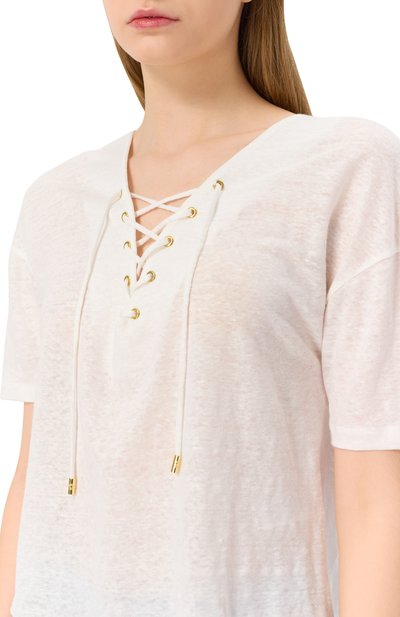 Льняная футболка MAX AND MOI белого цвета по цене 19950 руб., арт. E25TAYANNA, фото 5 Льняная футболка MAX AND MOI, арт. E25TAYANNA, фото 5