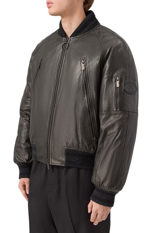Кожаный бомбер Burberry 8110040 Серый  8110040 Фото 3