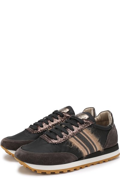 Комбинированные кроссовки с глиттером на шнуровке BRUNELLO CUCINELLI, арт. MZ30G1254, фото 1