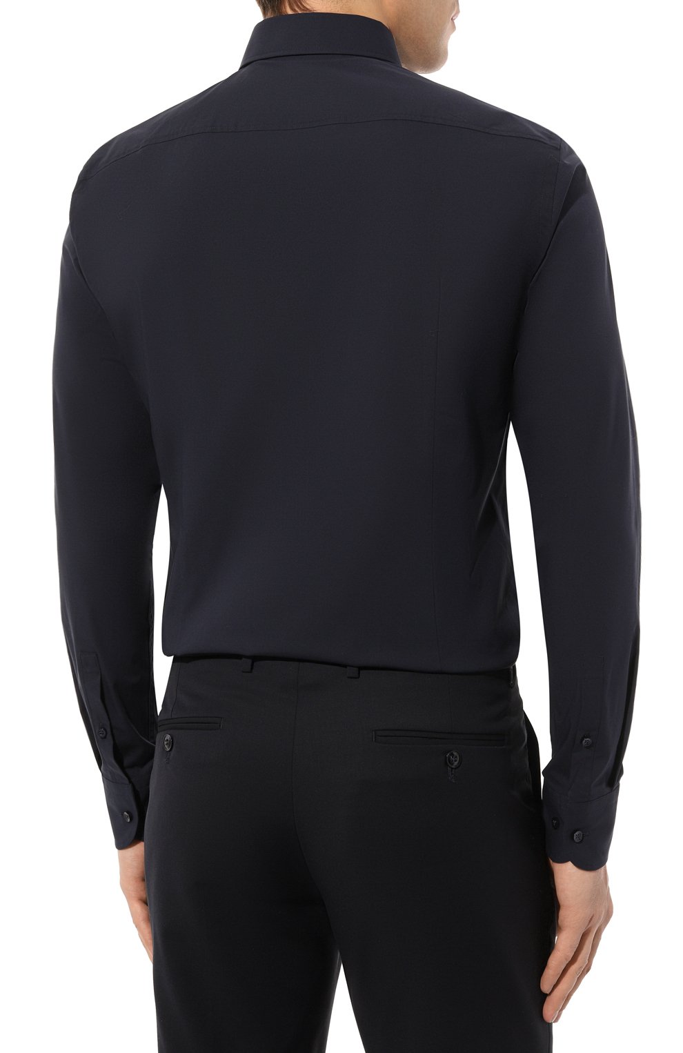 Хлопковая сорочка BOSS темно-синего цвета по цене 13450 руб., арт. 50469345, фото 4 Хлопковая сорочка BOSS, арт. 50469345, фото 4