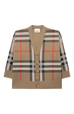 Детский шерстяной кардиган BURBERRY бежевого цвета, арт. 8068399 | Фото 1 (Материал внешний: Шерсть; Рукава: Длинные; Мальчики Кросс-КТ: Кардиган-одежда; Материал сплава: Проставлено; Драгоценные камни: Проставлено)