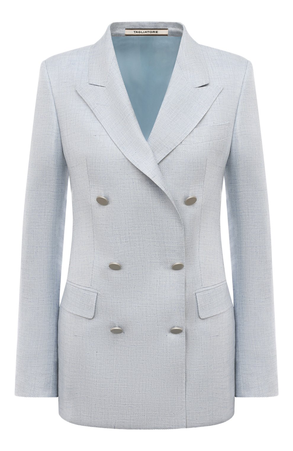 Жакет изо льна и вискозы TAGLIATORE 0205 голубого цвета по цене 87550 руб., арт. J-PARIGI10B/H70016/I1213, фото 1 Жакет изо льна и вискозы TAGLIATORE 0205, арт. J-PARIGI10B/H70016/I1213, фото 1