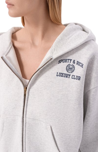 Хлопковая толстовка luxury club SPORTY AND RICH, арт. ST0947842GY03/S&R LUXURY CLUB ZIPPED H00DIE, фото 5