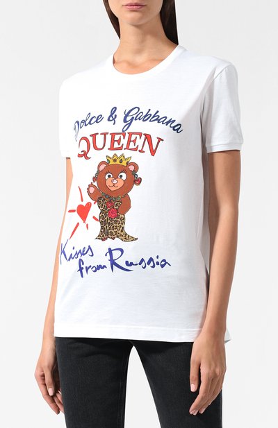 Хлопковая футболка с принтом DOLCE & GABBANA белого цвета по цене 39950 руб., арт. I8334W/HH7MY, фото 3 Хлопковая футболка с принтом DOLCE & GABBANA, арт. I8334W/HH7MY, фото 3