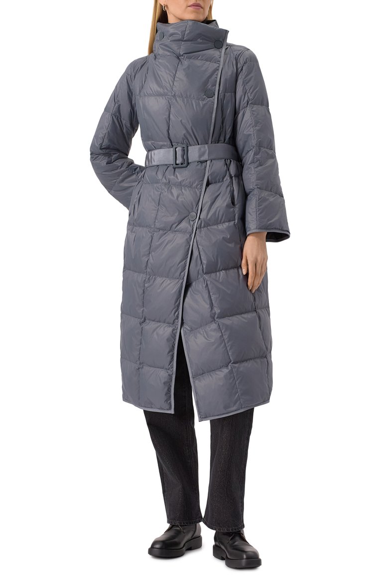 Женский двусторонний пуховик EMPORIO ARMANI серого цвета, арт. 6D2L64/2NIIZ | Фото 3 (Материал утеплителя: Пух и перо; Материал подклада: Синтетический материал; Стили: Кэжуэл; Кросс-КТ: Пуховик; Материал внешний: Синтетический материал)