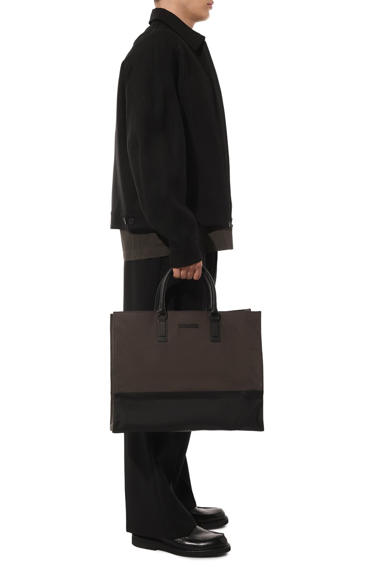 Мужская текстильная сумка urban DSQUARED2 темно-зеленого цвета, арт. SPM0076 | Фото 7 (Материал сплава: Проставлено; Размер: large; Материал: Текстиль; Драгоценные камни: Проставлено; Ремень/цепочка: На ремешке)