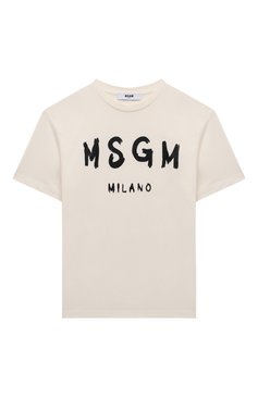 Детская хлопковая футболка MSGM KIDS кремвого цвета, арт. S4MSJUTH012 | Фото 1 (Девочки Кросс-КТ: футболка-одежда; Рукава: Короткие; Материал сплава: Проставлено; Материал внешний: Хлопок; Драгоценные камни: Проставлено; Ростовка одежда: 6 лет | 116 см, 8 лет | 128 см, 10 - 11 лет | 140 - 146см, 12 лет | 152 см, 16 лет | 164 см)