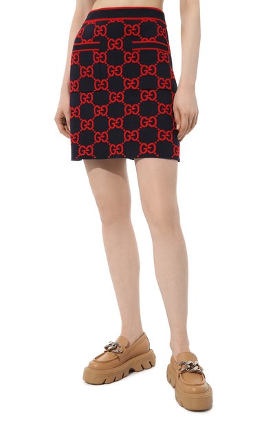 Юбка из хлопка и шерсти GUCCI темно-синего цвета по цене 125500 руб., арт. 743320/XKC8X, фото 3 Юбка из хлопка и шерсти GUCCI, арт. 743320/XKC8X, фото 3