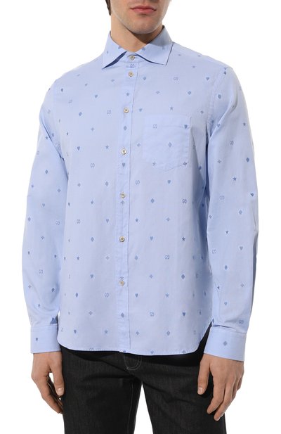 Хлопковая рубашка GUCCI голубого цвета по цене 83520 руб., арт. 597962 ZAC24, фото 3 Хлопковая рубашка GUCCI, арт. 597962 ZAC24, фото 3