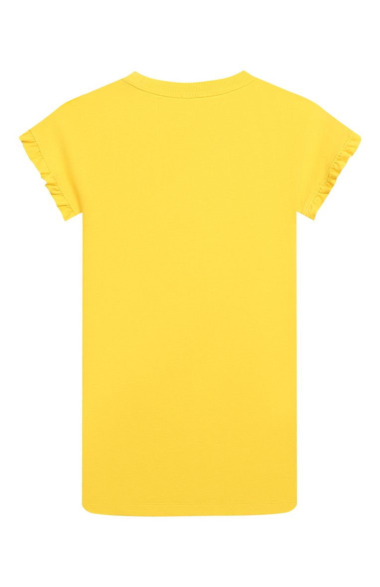 Детское хлопковое платье MOSCHINO желтого цвета, арт. HDV0F4/LDA13/4-8 | Фото 2 (Рукава: Короткие; Материал внешний: Хлопок; Девочки Кросс-КТ: Платье-одежда; Случай: Повседневный; Автоматизация состава: Проставлено; Автоматизация ТО: Проставлено; Ростовка одежда: 4 года | 104 см, 5 лет | 110 см, 6 лет | 116 см, 8 лет | 128 см)